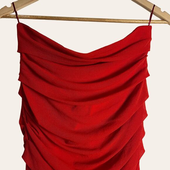 Fuzzi Red Pompei Ruched Strapless Bodycon Stretchy Mini Dress Size M - Picture 4 of 12